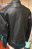 UNIK PREMIUM LADIES X-LARGE LEATHER JACKET BLUE EMBROIDER VENTED ZIP OUT LINING