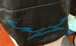 UNIK PREMIUM LADIES X-LARGE LEATHER JACKET BLUE EMBROIDER VENTED ZIP OUT LINING