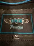 UNIK PREMIUM LADIES 2X-LARGE LEATHER JACKET BLUE EMBROIDER VENTED ZIP OUT LINING