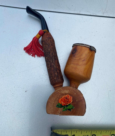 Spiritual Shamanic Smoking Pipe Wood Flat Bottom Vtg Fancy Irish French German?
