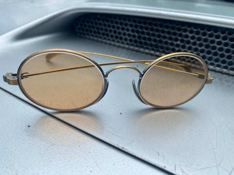 Vtg Eyeglasses gold frame oval Steampunk john lennon Prescription Glasses tinted