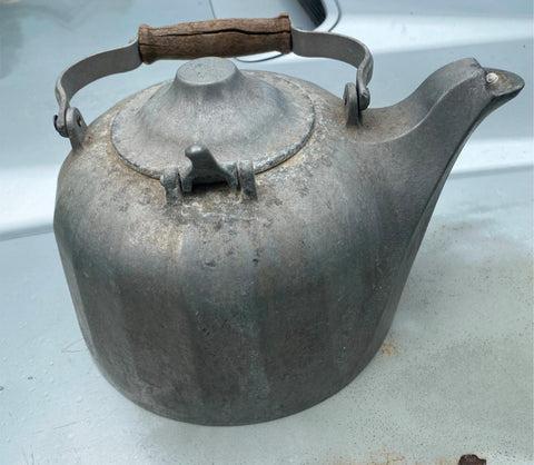 Antique Cast Aluminum Wood Stove Humidified Tea Pot Beecher Decor Log Cabin home