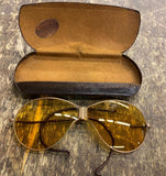 Vtg WW2 Era Aviator Glasses Fold up Shooting Amber lens Case Motorcycle 40's!