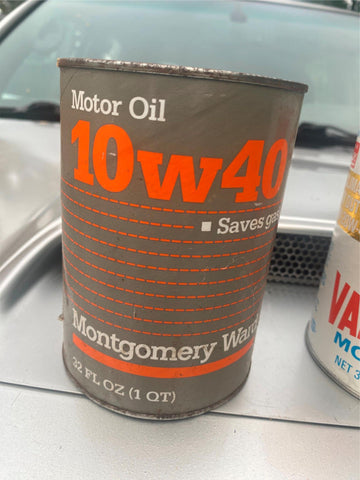 Vtg Montgomery Wards Oil Can 10-40 Full Oil Gas Collector Garage Man Cave!