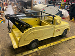 Vtg Buddy L Wrecker Tow Truck Press Steel Tin toy 1950's Yellow Spare tire