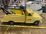 Vtg Buddy L Wrecker Tow Truck Press Steel Tin toy 1950's Yellow Spare tire