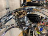 3 Blade Chrome Mag Wheel 3.5x18 Harley Softail Dyna Touring Chopper Front 3/4 se