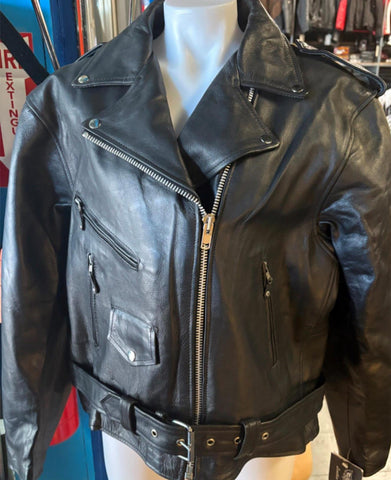 NEW UNIK LEATHER APPAREL LADIES SIZE 16 LEATHER MOTORCYCLE JACKET BELTED WAIST