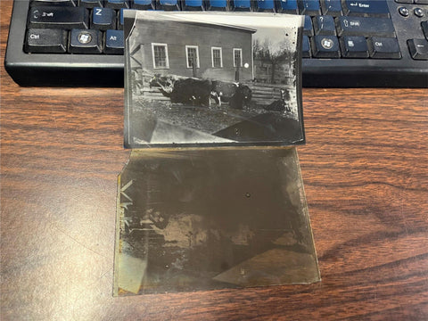 VTG Antique Early 1900s Glass Photo Negative Slide Photo Farmhouse Cows