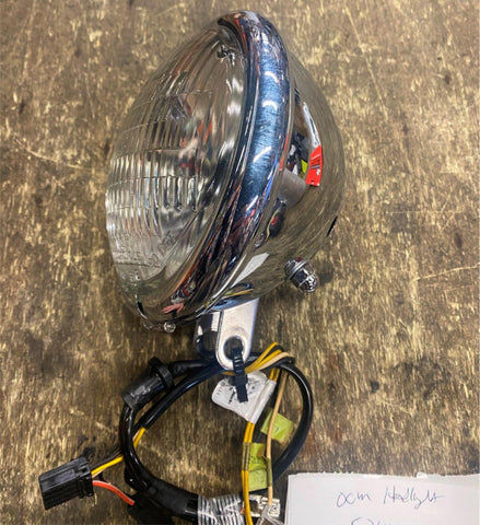 OEM 5 3/4" Bottom Mount Headlight Chrome Harley Softail Wide Glide W Bulb Wiring
