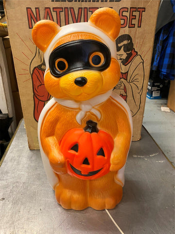 Vtg Empire Bandit Bear Mask Blow Mold Halloween Decor 24" Jack o lantern