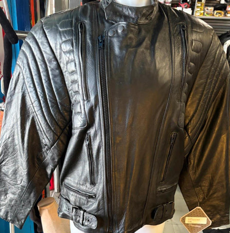 UNIK PREMIUM UNISEX SIZE 46 LEATHER MOTORCYCLE JACKET VENTED ZIPOUT LINER