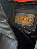 UNIK ULTRA UNISEX SIZE LARGE LEATHER MOTORCYCLE JACKET VENTED ZIPOUT LINING