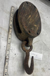 Vtg Antique Tall ship Sail Boat Riggin Block Tackle Pulley Wood Metal Cast Hook