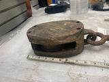 Vtg Antique Tall ship Sail Boat Riggin Block Tackle Pulley Wood Metal Cast Hook