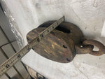Vtg Antique Tall ship Sail Boat Riggin Block Tackle Pulley Wood Metal Cast Hook