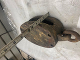 Vtg Antique Tall ship Sail Boat Riggin Block Tackle Pulley Wood Metal Cast Hook