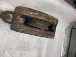Vtg Antique Tall ship Sail Boat Riggin Block Tackle Pulley Wood Metal Cast Hook