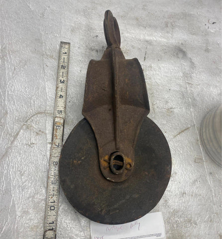 Vtg Antique ship Sail Boat Riggin Block Tackle Pulley Wood Cast 1800's Meyers