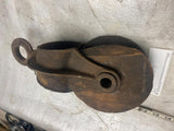 Vtg Antique ship Sail Boat Riggin Block Tackle Pulley Wood Cast 1800's Meyers