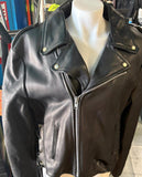 UNIK INTERNATIONAL LADIES SIZE 46 SHORT LEATHER MOTORCYCLE JACKET SILVER ZIPPER