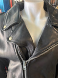 UNIK INTERNATIONAL LADIES SIZE 46 SHORT LEATHER MOTORCYCLE JACKET SILVER ZIPPER