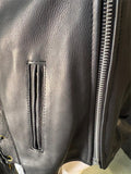 UNIK INTERNATIONAL LADIES SIZE 46 SHORT LEATHER MOTORCYCLE JACKET SILVER ZIPPER