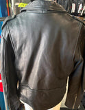 UNIK INTERNATIONAL LADIES SIZE 46 SHORT LEATHER MOTORCYCLE JACKET SILVER ZIPPER