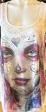 LETHAL ANGEL LADIES SIZE LARGE TANK TOP WHITE/PURPLE PAINTED SOUL