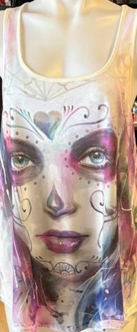 LETHAL ANGEL LADIES SIZE LARGE TANK TOP WHITE/PURPLE PAINTED SOUL