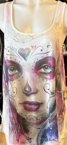 LETHAL ANGEL LADIES SIZE SMALL TANK TOP WHITE/PURPLE PAINTED SOUL