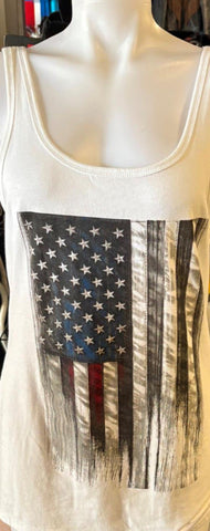 HOT LEATHERS LADIES SIZE XL TANK TOP WHITE AMERICAN FLAG PRINT