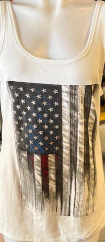 HOT LEATHERS LADIES SIZE LARGE TANK TOP WHITE AMERICAN FLAG PRINT
