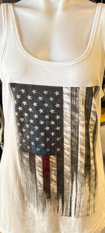 HOT LEATHERS LADIES SIZE MEDIUM TANK TOP WHITE AMERICAN FLAG PRINT