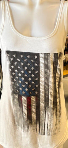 HOT LEATHERS LADIES SIZE SMALL TANK TOP WHITE AMERICAN FLAG PRINT