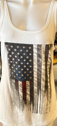 HOT LEATHERS LADIES SIZE 2XL TANK TOP WHITE AMERICAN FLAG PRINT