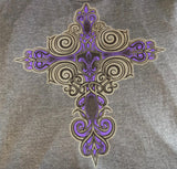 LADIES SIZE XL TANK TOP GRAY WITH PURPLE CROSS