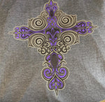 LADIES SIZE MED TANK TOP GRAY WITH PURPLE CROSS