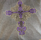 LADIES SIZE MED TANK TOP GRAY WITH PURPLE CROSS