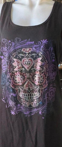 HOT LEATHERS LADIES SIZE MEDIUM TOP BLACK WITH BLING SUGAR SKULL