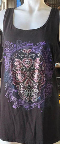 HOT LEATHERS LADIES SIZE EXTRA LARGE TANK TOP BLACK WITH BLING SUGAR SKULL