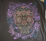HOT LEATHERS LADIES SIZE MEDIUM TOP BLACK WITH BLING SUGAR SKULL