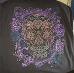 HOT LEATHERS LADIES SIZE SMALL TOP BLACK WITH BLING SUGAR SKULL