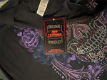 HOT LEATHERS LADIES SIZE SMALL TOP BLACK WITH BLING SUGAR SKULL