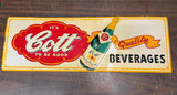 VTG 1950s COTT Ginger Ale Tin Advertising Sign Bottle Soda Pop Embossed Beveridg