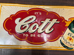 VTG 1950s COTT Ginger Ale Tin Advertising Sign Bottle Soda Pop Embossed Beveridg