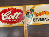 VTG 1950s COTT Ginger Ale Tin Advertising Sign Bottle Soda Pop Embossed Beveridg