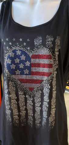 HOT LEATHERS LADIES SIZE SMALL AMERICANA HEART AND ROSES BLING TANK TOP