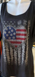 HOT LEATHERS LADIES SIZE 2 XL AMERICANA HEART AND ROSES BLING TANK TOP