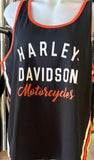 HARLEY DAVIDSON LADIES SIZE 2W TANK TOP BLACK WITH ORANGE WHITE STRIPED SIDE